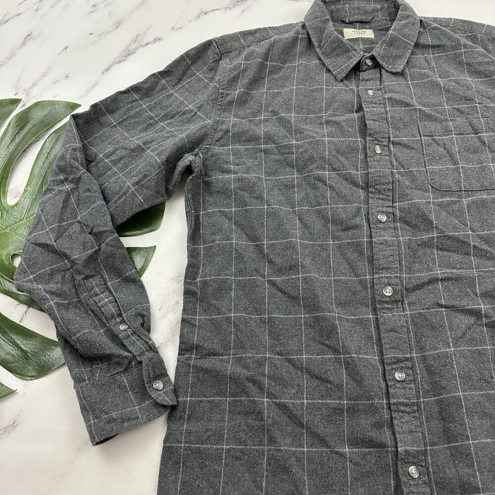 Marine Layer Mens Flannel Shirt Size L Larger Gray Plaid Long Sleeve Button Up - Picture 4 of 12